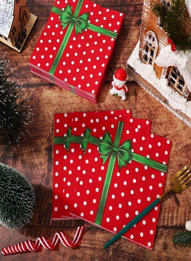 JarThenaAMCS مناديل ورقية من JarThenaAMCS، 80 قطعة، بنقاط، علبة هدايا، مناديل للاستخدام مرة واحدة، أحمر وأخضر، مزينة بعقدة فيونكة، علبة هدايا، مناديل غداء وعشاء، لوازم حفلات عيد الميلاد - Image 4